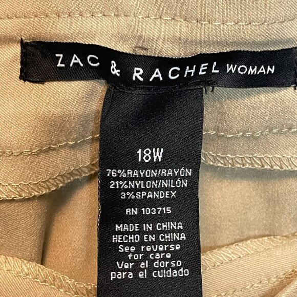 Zac Rachel Women Slim Ankle Stretch Pull On High Rise Chino Pants 18W Plus Tan - Picture 9 of 10